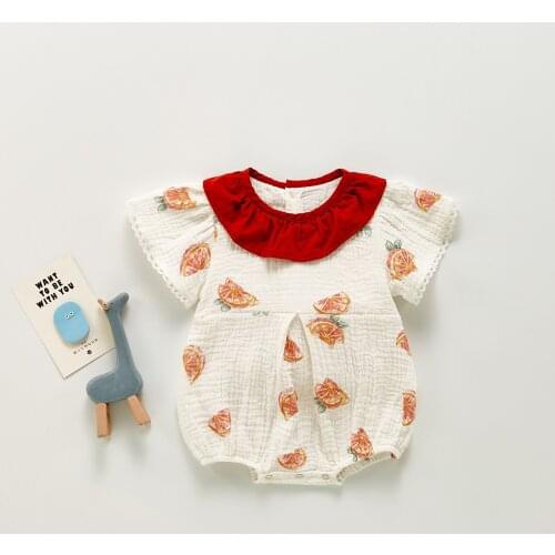 Summer New Kids Girls Lemon Printed Short Sleeve Cotton Romper