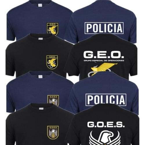 Spain National Police Special Forces SWAT GEO GOES Logo Espana Policia T shirt Short Sleeve Men Tops T-shirt QR-040
