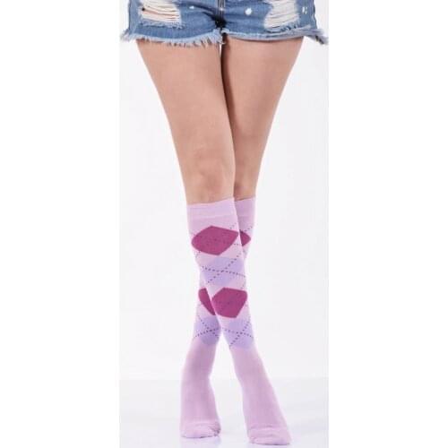 Idilfashion Women Plaid Lower Stocking-Light Lilac-B-ART013 (3'LÜ PACKAGE)