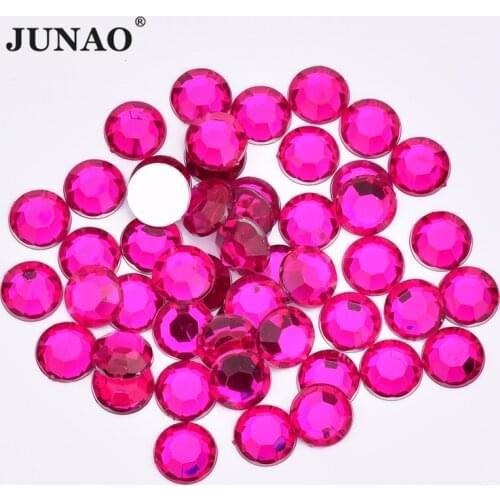 JUNAO 2 6 8 10 18 20mm Rose Color Flatback Crystal Rhinestones Round Acrylic Crystal Stone Applique Non Sewn Strass For Garment
