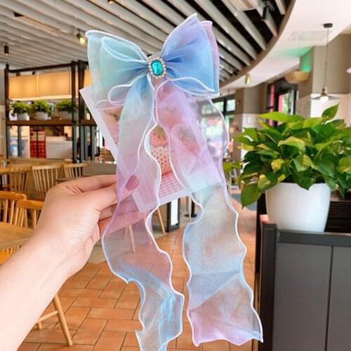Korean Net Yarn Bow Hairpin Gradual Streamer Headdress Braided Hair Clip For Girls