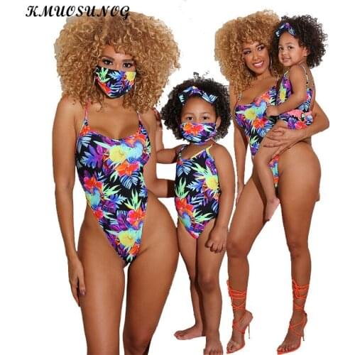 Summer Mom and Daughte Swimsuit Floral Sexy One Piece Off Shoulder Swimwear Mommy And Me Swimsuit Beach Bikini For Family