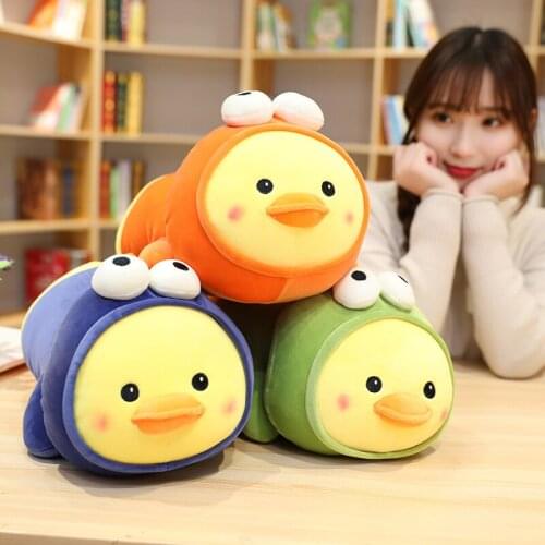 Hot Lovely Lying Duck Cute Yellow Duck Frog Stuffed Down Cotton Plush Toys For Children Soft Pillow Cushion Nice Christmas Gift