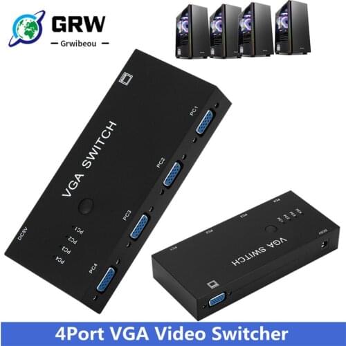 Mini 4 Port VGA Selector Box VGA/SVGA Manual Sharing Selector Switch Switcher Box for PC Monitor 4Port VGA Video Switcher