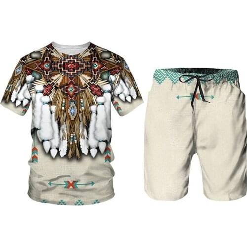 Mens and womens sports suit Indian culture 3D printing T-shirt shorts two-piece 2021 summer hedging short-sleeved gym suit