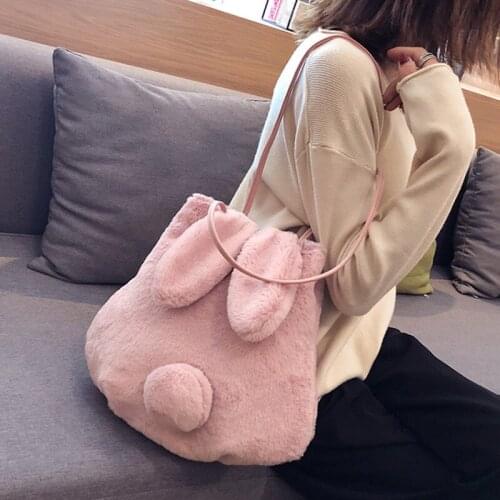 2021 New Women Girl Cute Plush Shoulder Bags Cartoon Rabbit Ear Tail Crossbody Bag Sacoche Homme