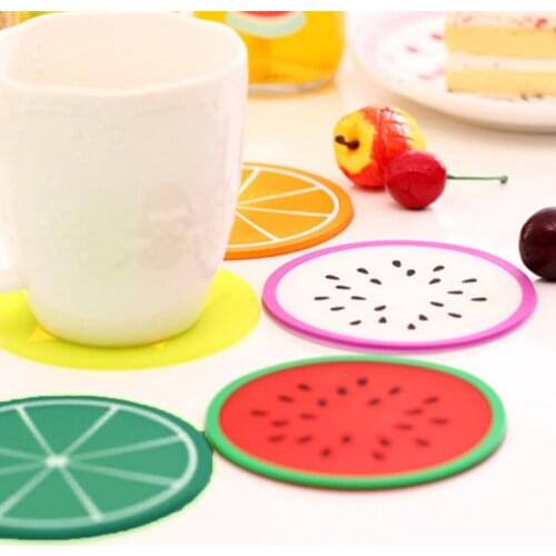 Novelty Cute Coaster Fruit Shape Silicone Cup Pad Slip Insulation Pad Cup Mat Pad Hot Drink Holder placemats silicone mat