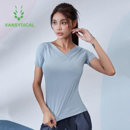 New Women V-neck Running Sports T-shirts Loose Gym Yoga Shirts Short Sleeve Summer Fitness Training Workout Sportswear Top