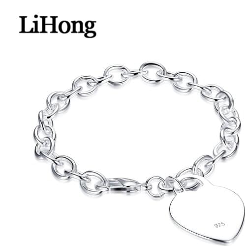 New 925 Silver Heart Shaped Bracelet Heart Chain Link Fashion Trendy Bracelet Gift For Women Wedding Engagement Jewelry