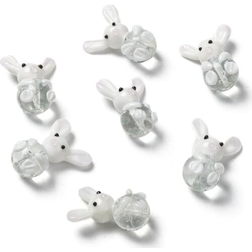 PandaHall 1 pc 25~28mm Handmade Lampwork Beads Rabbit Animal Cute Sweet White Perfect for Jewelry Handcraft Craft DIY Findings