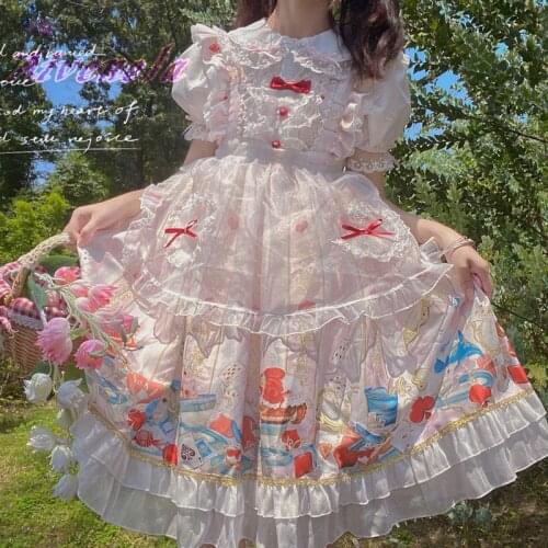 Lolita Dress Sweet Ruffle Bow JSK Dresses Fairy Loli Dress Kawaii Girl Women Tea Party Vestidos AFC1212