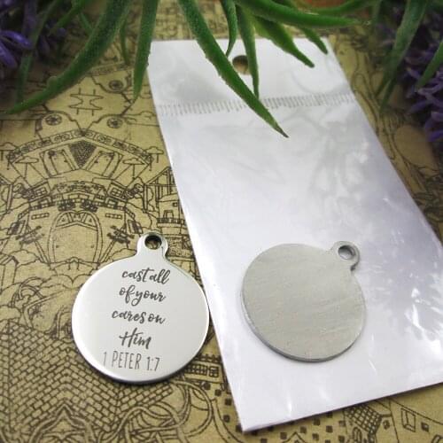 20pcs--"Cast All Of Your Cares On Him 1 peter 1:7"stainless steel charms 5 styles for choosing DIY Charms for necklace bracelets