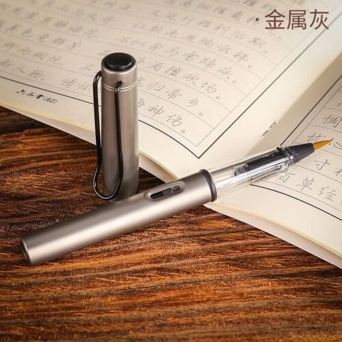 1pc Gray Metal Calligraphy Pen Soft Hair Writing Brush Watercolor Fountain Pen Painting Drawing Tool School Supply Stationery