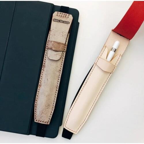 Handmade Leather Apple Pen 2 Touch Pen Case Holder Protable Elastic Belt Pen Bag For IPad Pro