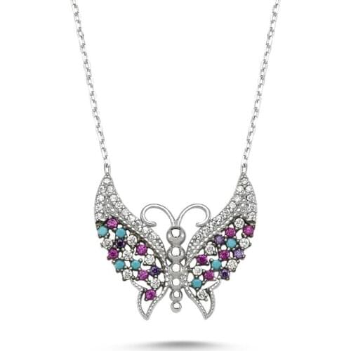Silver 925 Sterling Color Zircon Stone Butterfly Necklace