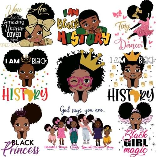 Cute Black Child Iron-On Patches For Clothing A-Level Washable T-Shirts Stickers Cartoon Style Heat Transfers Clothes Appliqued