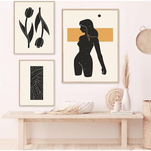 Nordic Abstract Geometric Girl Flower Minimalist Wall Art Canvas Prints Painting Poster Picture for Living Room Home Decor