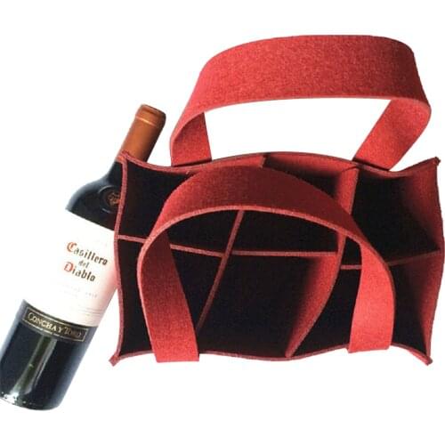 Wine Storage Bag with 6 Grids Comfortable Carry Handle Protable Large Bottle Carrier Tote Bags Felt