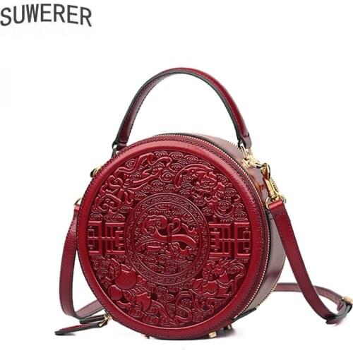 SUWERER Women Genuine Leather bag fashion cowhide Embossed bag luxury handbags women bags designer famous brand women bags