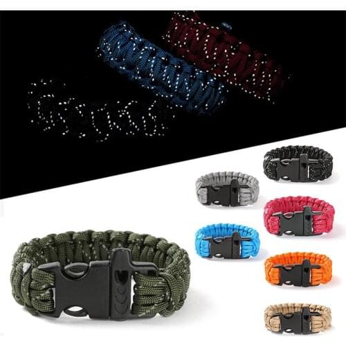 Nine Core Reflective Plaited Paracord Escape Camping Glowing Emergency Rope EDC Survival Bracelet Whistle Tools Bracelet Corde