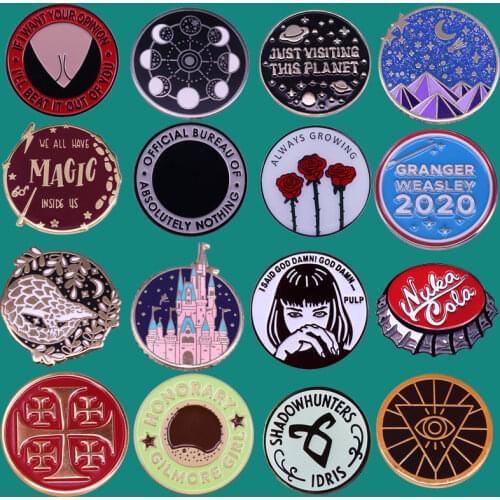 Creativity Round Hard Enamel Pins Collecting Fun Plant Flowers Metal Cartoon Brooch Backpack Hat Bag Collar Lapel Badges