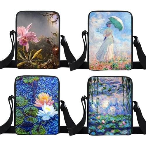 Vintage Painting Water Lily Teen Crossbody Bag Women Shopping Shoulder Bags Lotus Print Boy Girl Travel Messenger Bag Gift