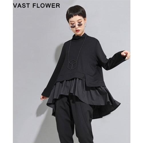 Women Asymmetrical Ruffles Long Sleeve T-shirt Turtleneck Loose Casual T-Shirt Femme Tops Fashion Clothes Spring Autumn 2021