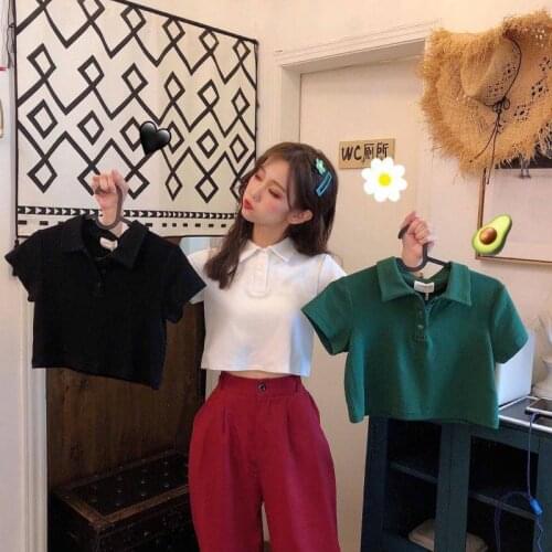 Woman TShirts Summer Polo Collar Short Sleeve T-shirt Female Slim-Fit Crop-Top Crop Top Mujer Camisetas