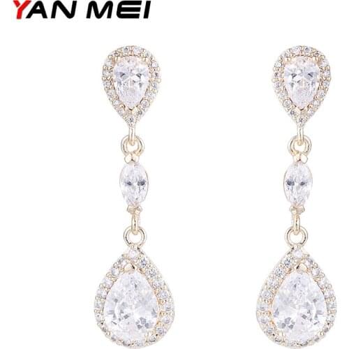 YANEMI Oval Cubic Zirconia Dangle Earrings For Women Water Drop Crystal Earring Fashion Jewelry YME7779
