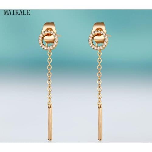 MAIKALE Simple Zircon Round Long Earrings Cubic Zirconia Copper High Quality Earings for Women Fashion Jewelry Gift Wholesale