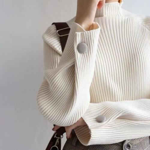 Womens Jumper 2021 White Oversized Sweater Women Knitted Pullovers Height Neck Office Ladies Sweaters Long Sleeve Knitwear