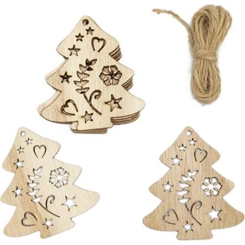 10pcs Christmas Tree Shaped Wooden Ornaments Wood Christmas Hanging Decoration Embellishments for DIY Craft