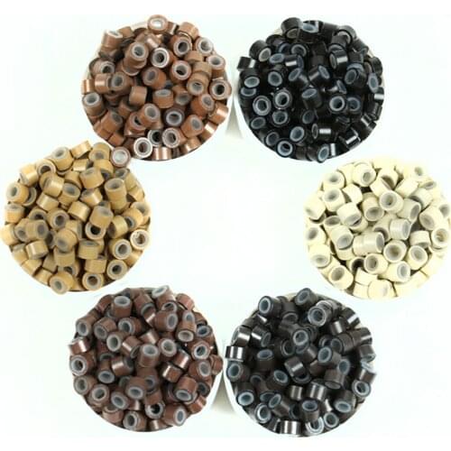 100 500 Piece 5MM Micro Silicone Lined Link Rings For Feather Hair Extensions Silicon Beads Hair Extension DIY Tools 6 Color