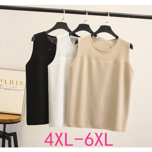2021 spring autumn plus size tops for women large loose casual sleeveless knitting thin woolen yarn vest white khaki 4XL 5XL 6XL