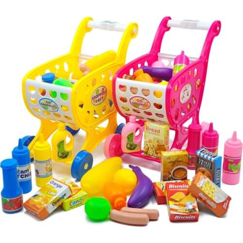 37PCS/SET Kids Miniature Kitchen Toys Simulation Shopping Cart Pretend Play Food Toys for Girls Role Play House Toys