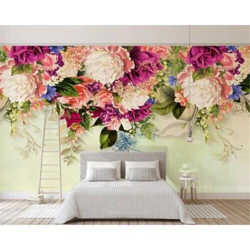 Beibehang Custom wallpaper modern minimalist Nordic vintage flower American flower TV sofa background wall murals 3d wallpaper