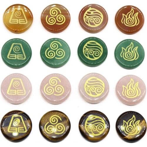 4pcs/lot 25mm Natural Crystal Agates Stone Bead Ancient Greece Water Mountain Fire Soil Four Elements Energy Reiki Symbol Stone