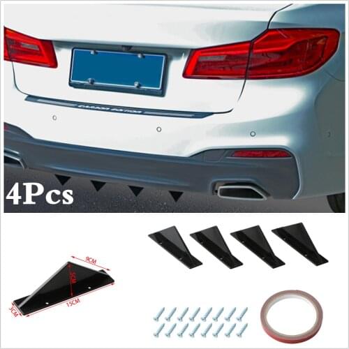 4Pcs Universal Deluxe Flat Car Rear Bumper Lip Diffuser Shark Fin Spoiler SUV Molding Protector Body Cover Trim Accessories Kit
