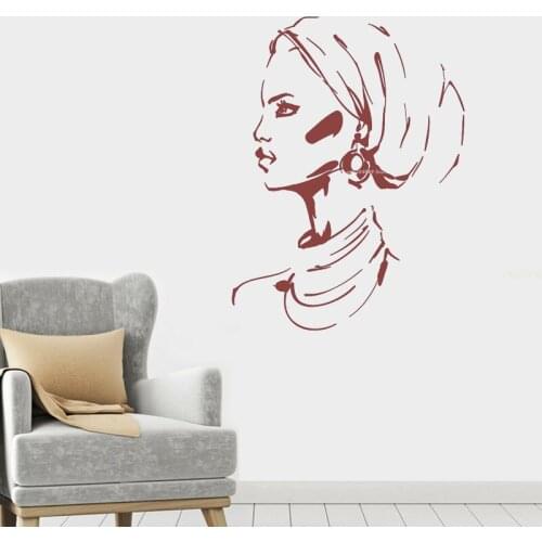 African Black Woman Beautiful Turban Wall Sticker Native Style Girl Vinyl Decal Decor Living Room Mural bedroom poster DG096