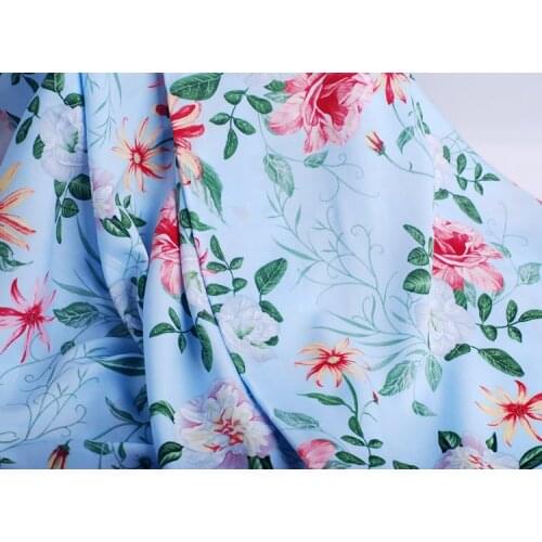 Free shipping Blue safflower rayon summer cotton silk baby clothing fabric cool in summer cloth