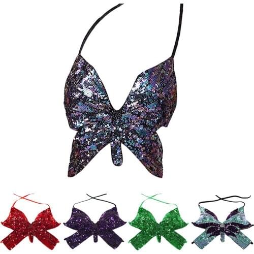 Glitter Belly Dance Bra Sequins Halter Crop Tops Festival Party Costumes