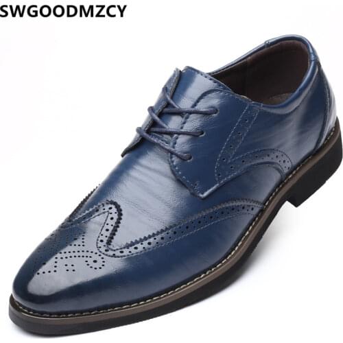 Brogues Mens Formal Shoes Genuine Leather Oxford Black Plus Size Shoes Brown Dress Corporate Shoes For Men Scarpe Uomo Eleganti