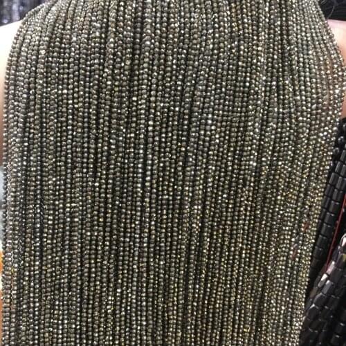 Small Beads Natural Stone Beads Pyrite 2 mm Section Loose Beads for Jewelry Making Necklace DIY Bracelet