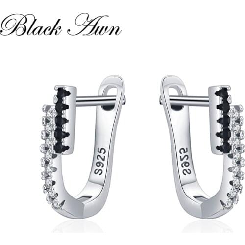 Black Awn Hoop Earrings for Women Classic 925 Sterling Silver Trendy Spinel Engagement Fine Jewelry I210