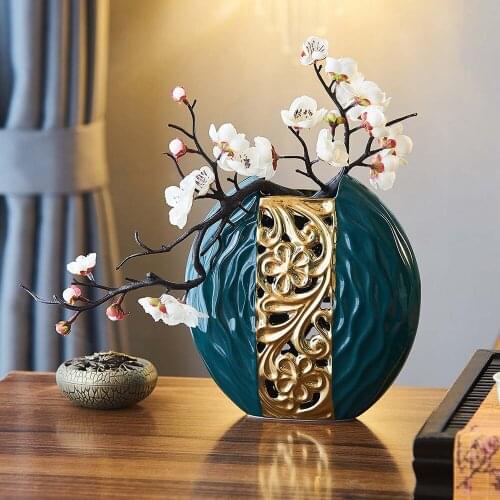 Chinese Style Ceramic Vase Green White Round Vase Living Room Decoration Vase Modern Home Decoration Desk Vase Gift white vases