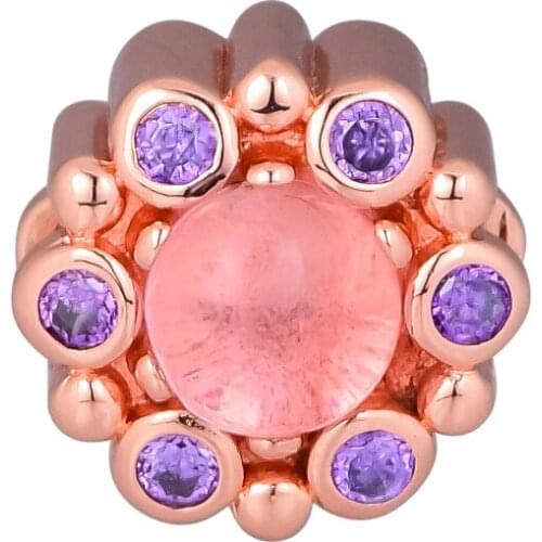 CKK Silver 925 Jewelry Fits Pandora Bracelets Heraldic Radiance Rose Charm, Pink & Purple Crystals Original Beads