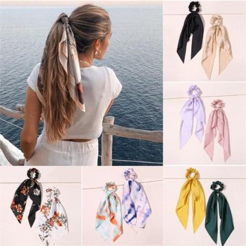 Floral Bowknot Ribbon Long Ribbon Ponytail Scarf Hair Band Hair Band Women Girls Elastic Hair Band Hair Accessories