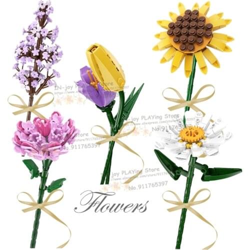 Minimalism Flower Building Blocks Decorations Daffodil Tulip Lilac Daisy Lotus Carnation Sunflower Jasmine Toys For Children DIY