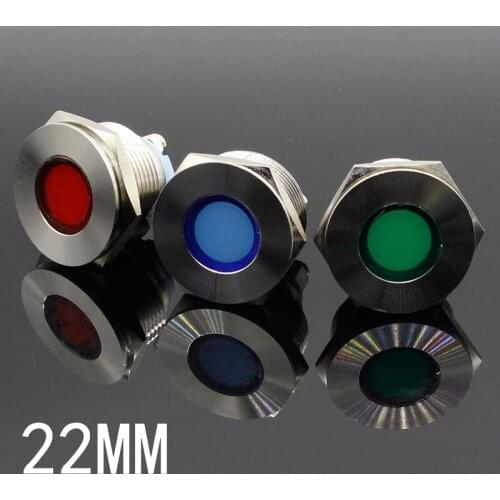 LED Metal Indicator light 22mm flat round Signal lamp LIGHT 3V 6V 12V 24V 220v screw connect red yellow blue white