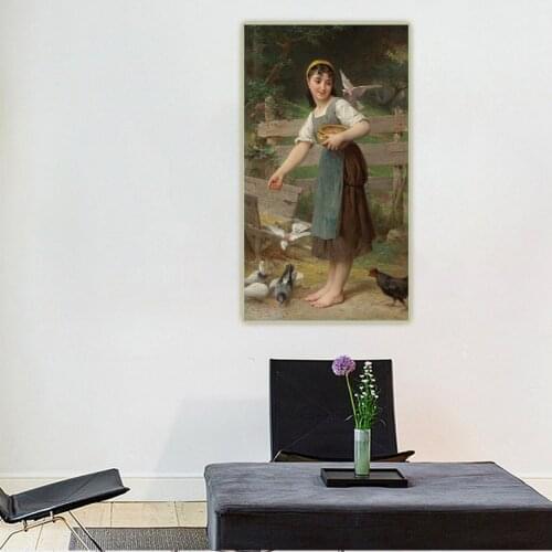 Holover Canvas Oil Painting Emile Munier"Feeding the doves"Academicism Classicism Aesthetic Wall Art Home Interior Decoration